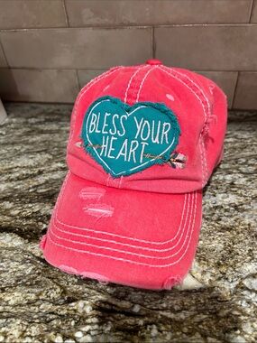 Coral Pink 'Bless Your Heart' Corded Patch Baseball Cap